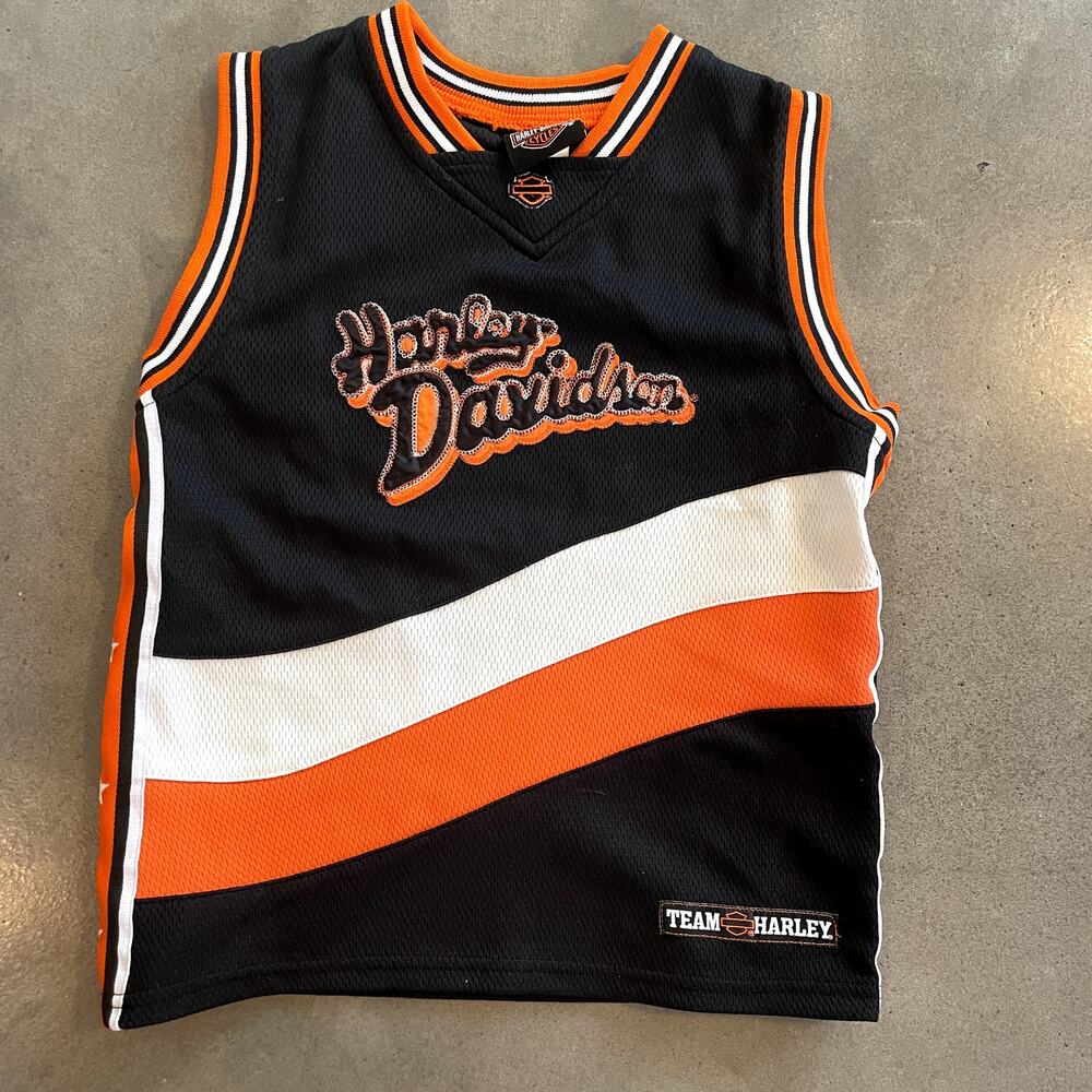 Harley Davidson black orange motorcycle sleeveless top jersey shirt boys 6